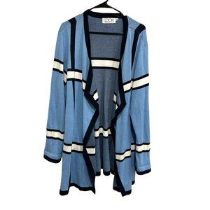 The Look Womens Draped Open Front Cardigan Sweater Blue Striped Sz XXL